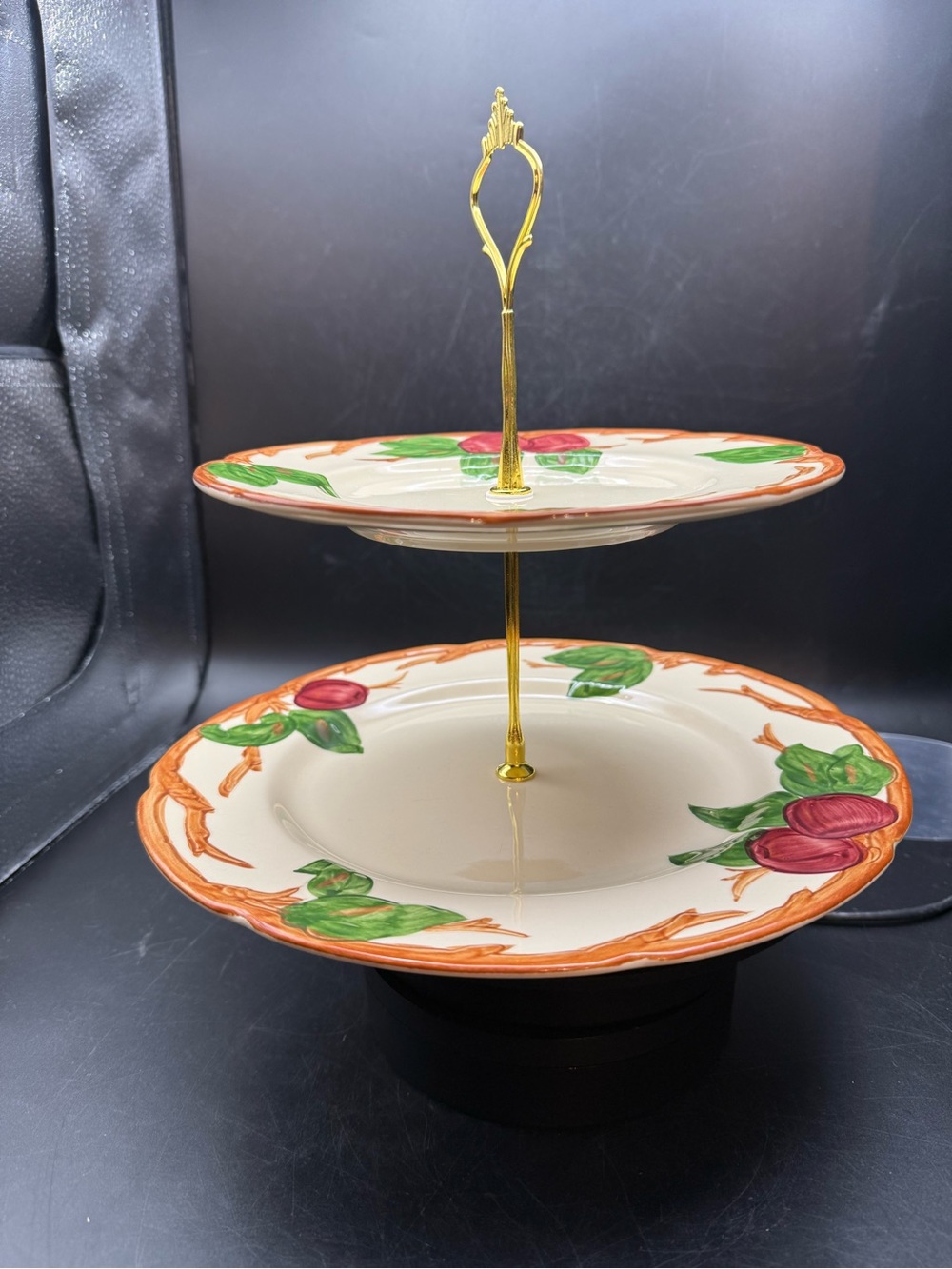Apple Franciscan Tidbit Tray Gold Hardware